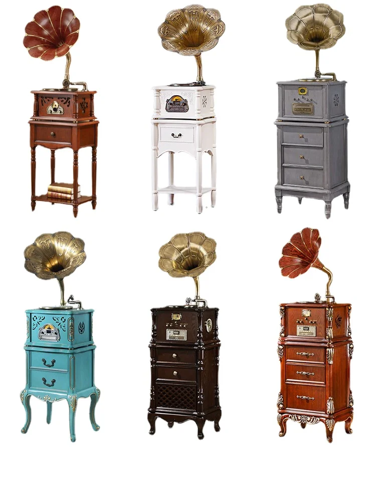 

YY European Style Living Room Old-Fashioned Vinyl Record Player Antique Speaker Audio