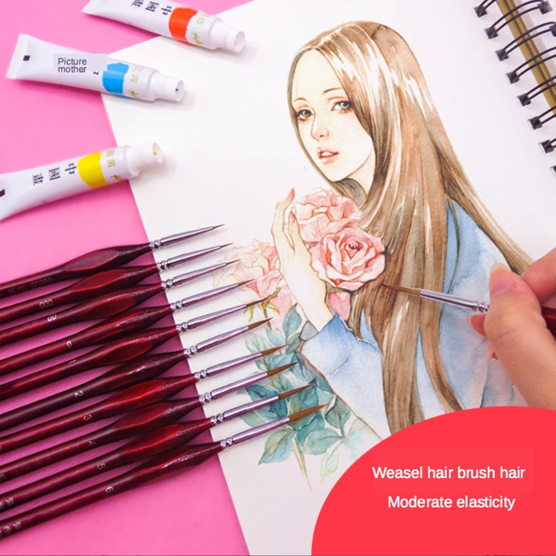 weasel hair Triangle birch rod fine nail art students special line drawing gouache color stroke oil brush 4colors hook line pen