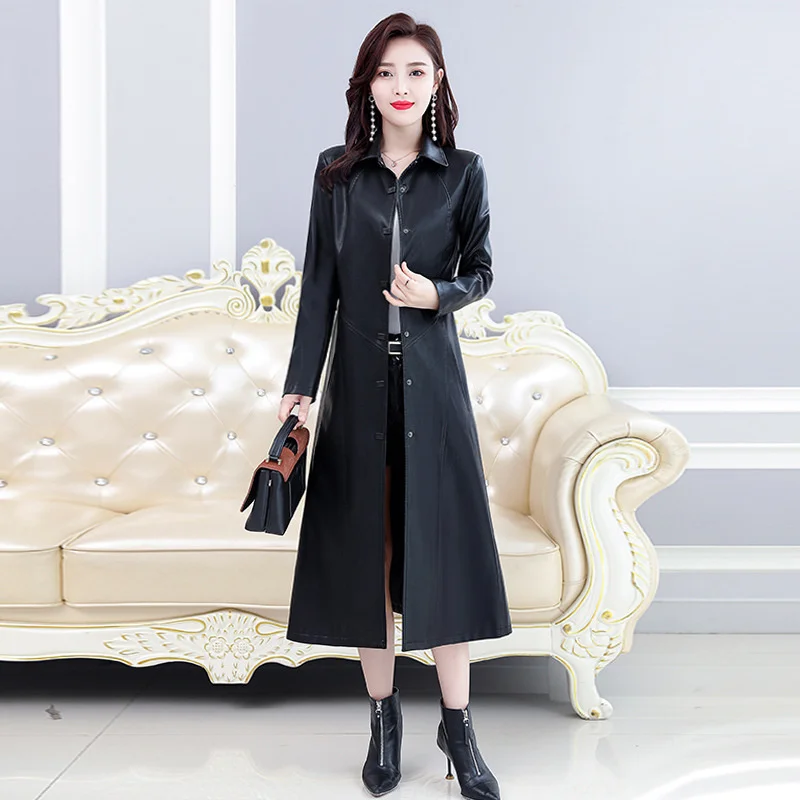 100% genuine real Haining leather coat, large size, women's medium length, autumn winter 2023, new slim middle-aged mother's dre