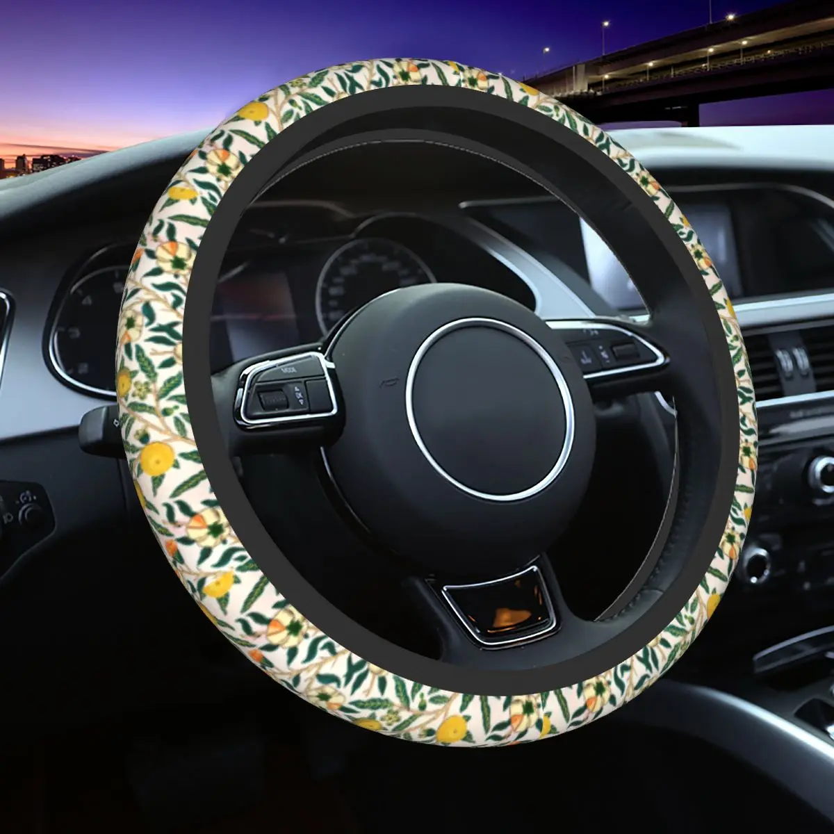 

Автомобильный чехол для руля с изображением цветов и зеленых растений