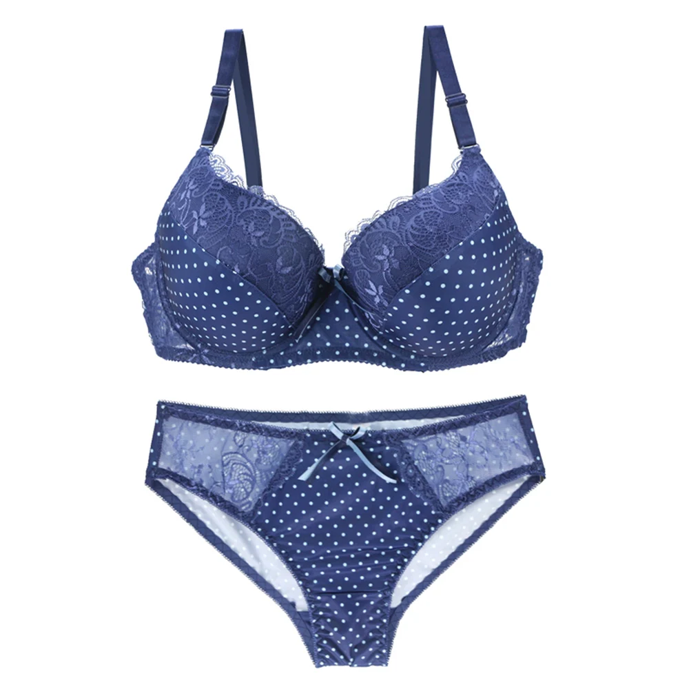 

Sexy Women Bras Set Blue Dot Push Up Underwear Sets Bra and Thong Bra Briefs Panties Intimates Sets Printed A B C D DD E Cup