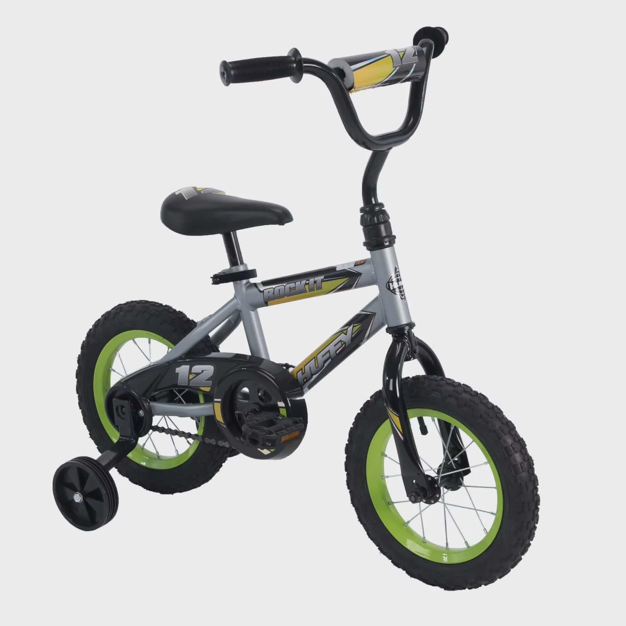 12 in. Rock It Boy Kids Bike, Silver Matte and Lime