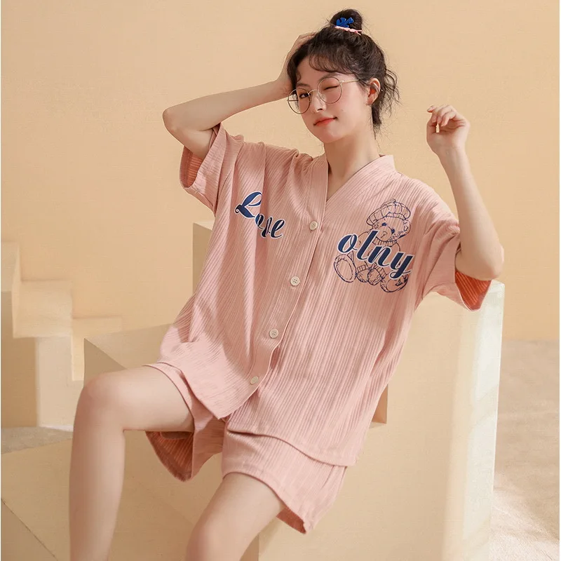 Pijamas Women Sleepwear cotton short-sleevedWomen's Two Pieces Loungewear Printing Lovely Girl's Pyjamas Nightwear New