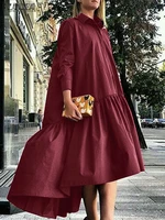 party irregular shirt dresses oversized women elegant solid robe 2022 spring bohemian maxi vestidos zanzea holiday ruffle dress