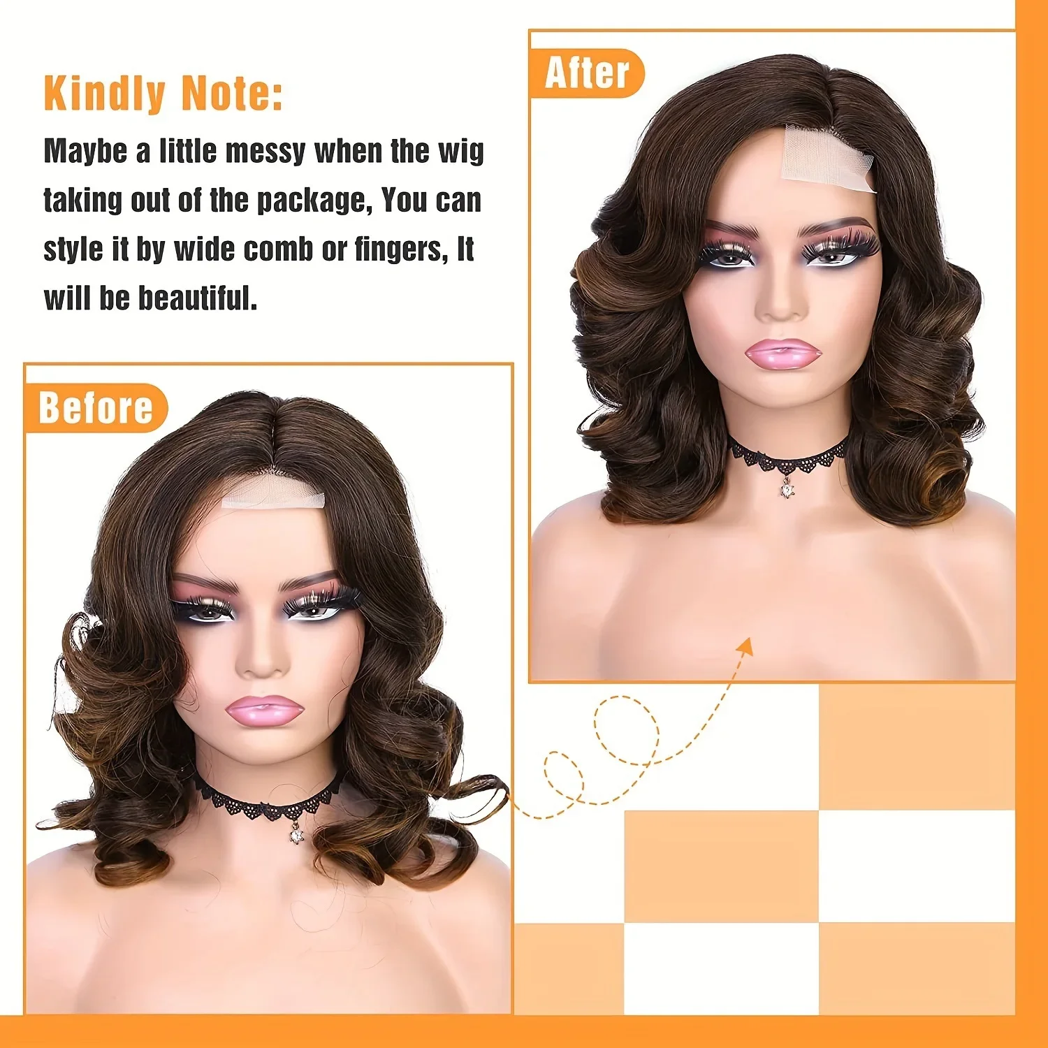 Африканские парики Женская мода Короткие волнистые вьющиеся волосы спереди