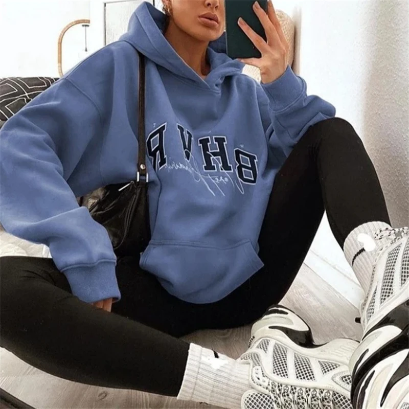 Женская толстовка с длинным рукавом и капюшоном надписью | одежда