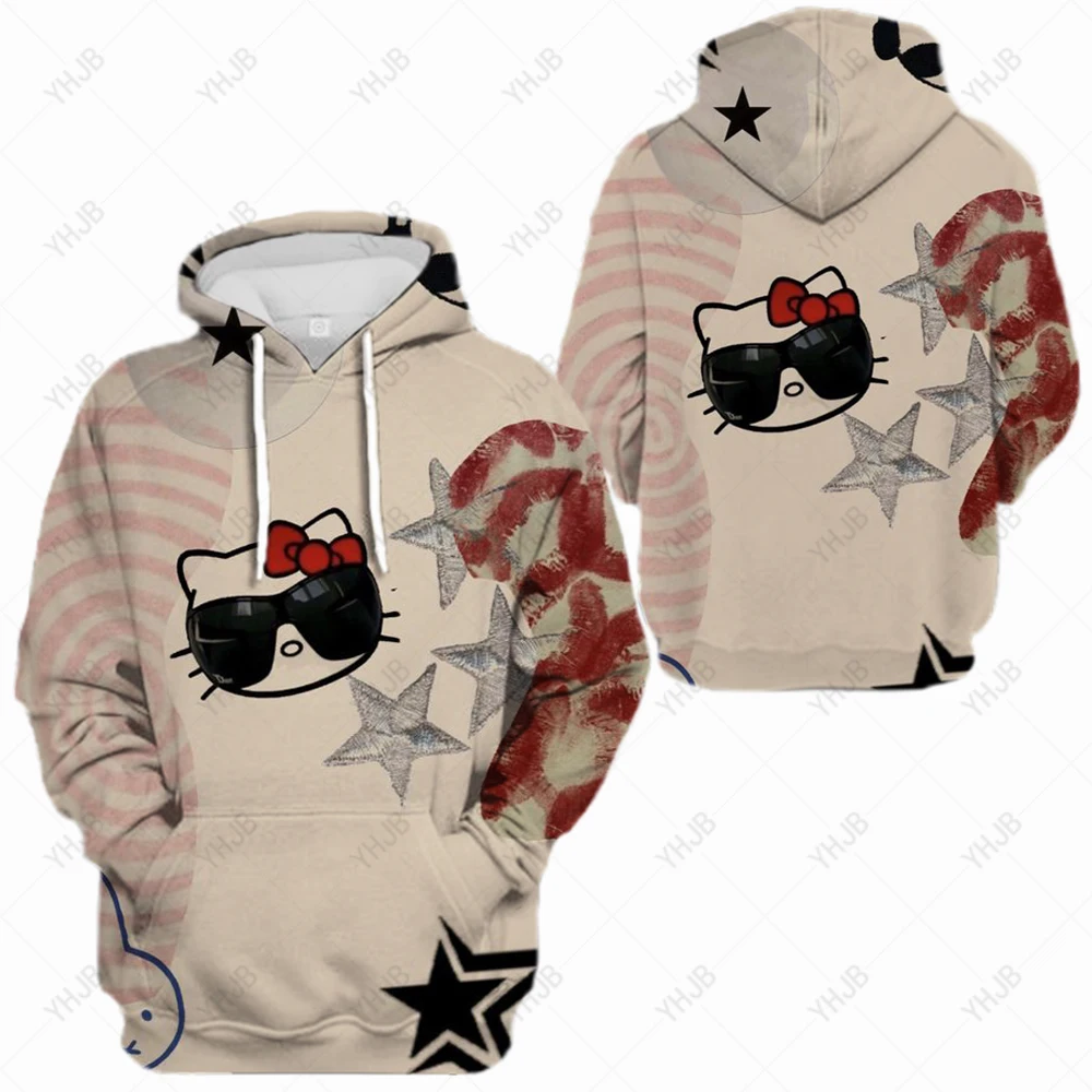 

HELLO KITTY Harajuku Fashion Korean Thin Chic Sweatshirt Women Hoodies Street Loose Female Pullover Cartoon Top S-5XL Size
