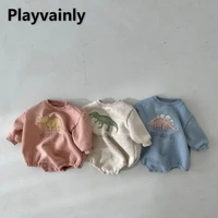 2022 new winter baby girl boy romper cartoon dinosaur long sleeves terry sweater triangle jumpsuit kids clothes e2581