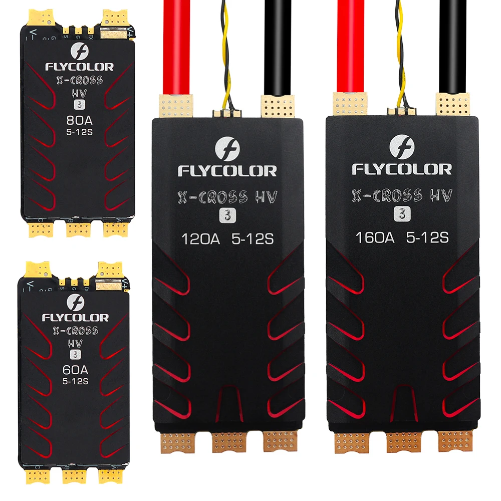 

FLYCOLOR X-CROSS HV3 60A/80A/120A/160A ESC 5-12S BLHeli-32 Dshot Proshot 64MHz 32-Bit Speed Controller for RC FPV Racing Drone