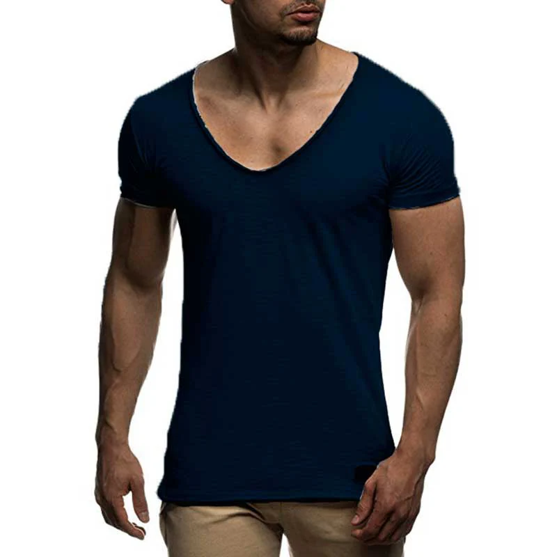 

lato z krótkim rękawem męskie koszulki moda V-neck Slim Fit solidny kolor koszule koszulki