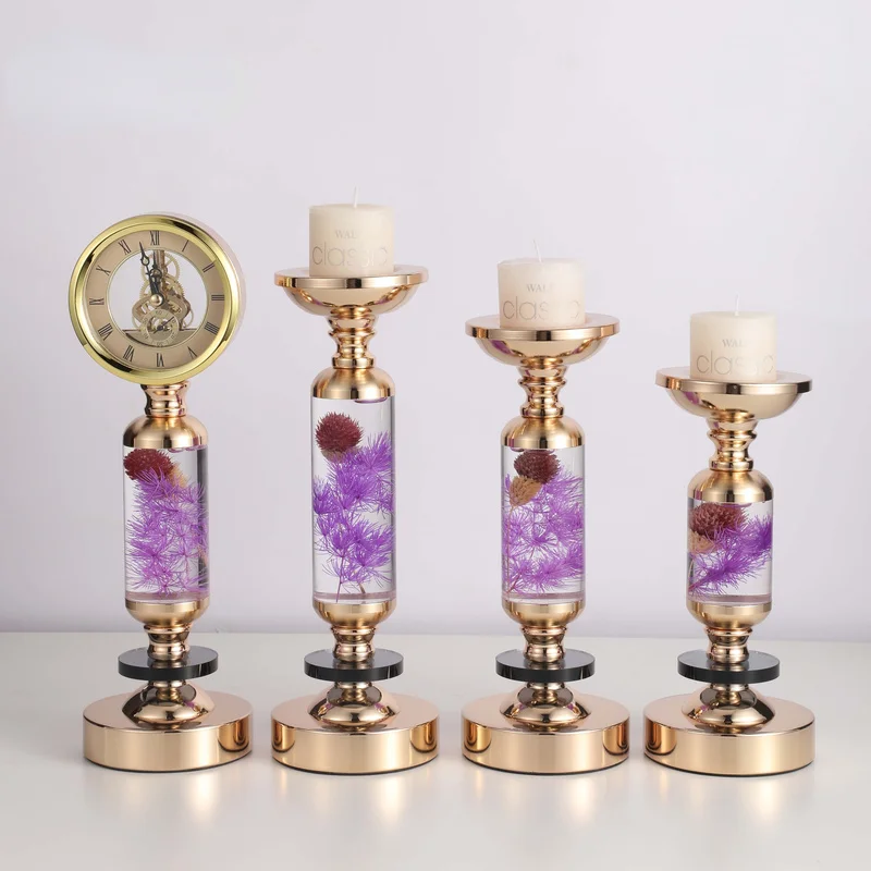 

High-End Luxury Home Decor Nordic Metal Gold Votive Pure Flower Crystal Candle Holder