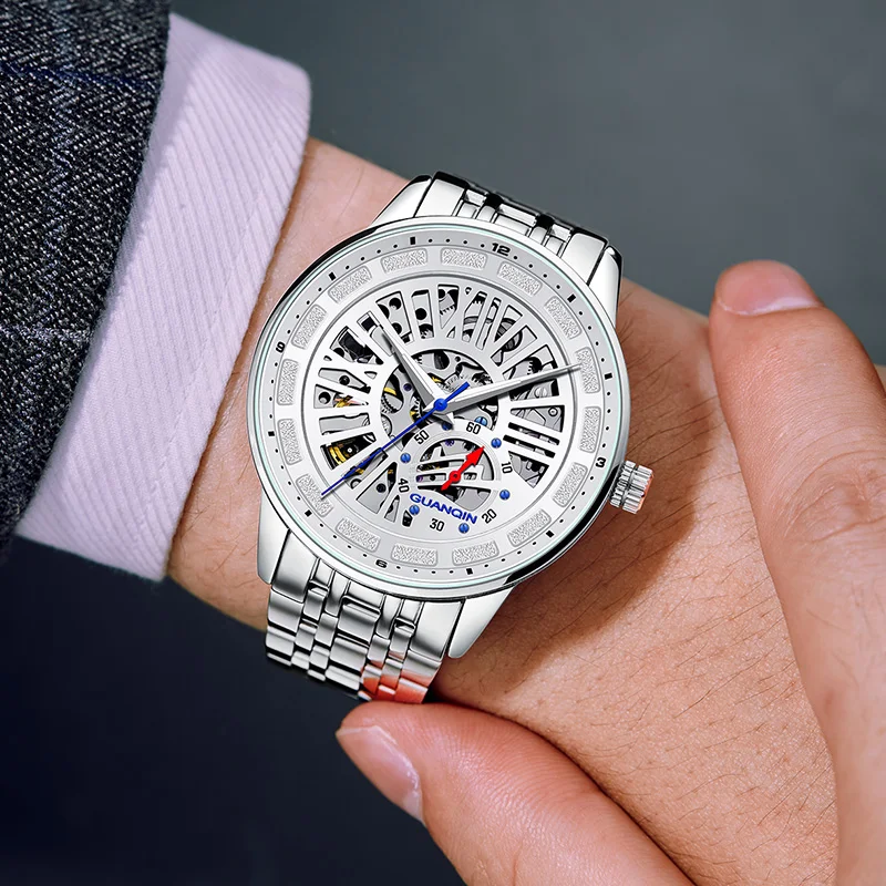 GUANQIN 2022 Luxury Automatic Mechanical Chronograph 40mm Dial Skeleton Men's Watch Fashion Waterproof Clock Relogio Masculino enlarge