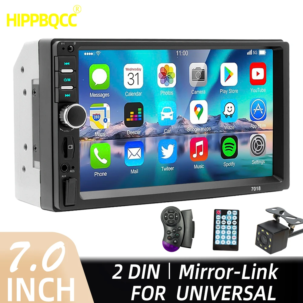 HIPPBQCC 7-дюймовый Автомобильный Радиоприемник 2 DIN MP5 С Сенсорным Экраном HD Bluetooth FM ISO