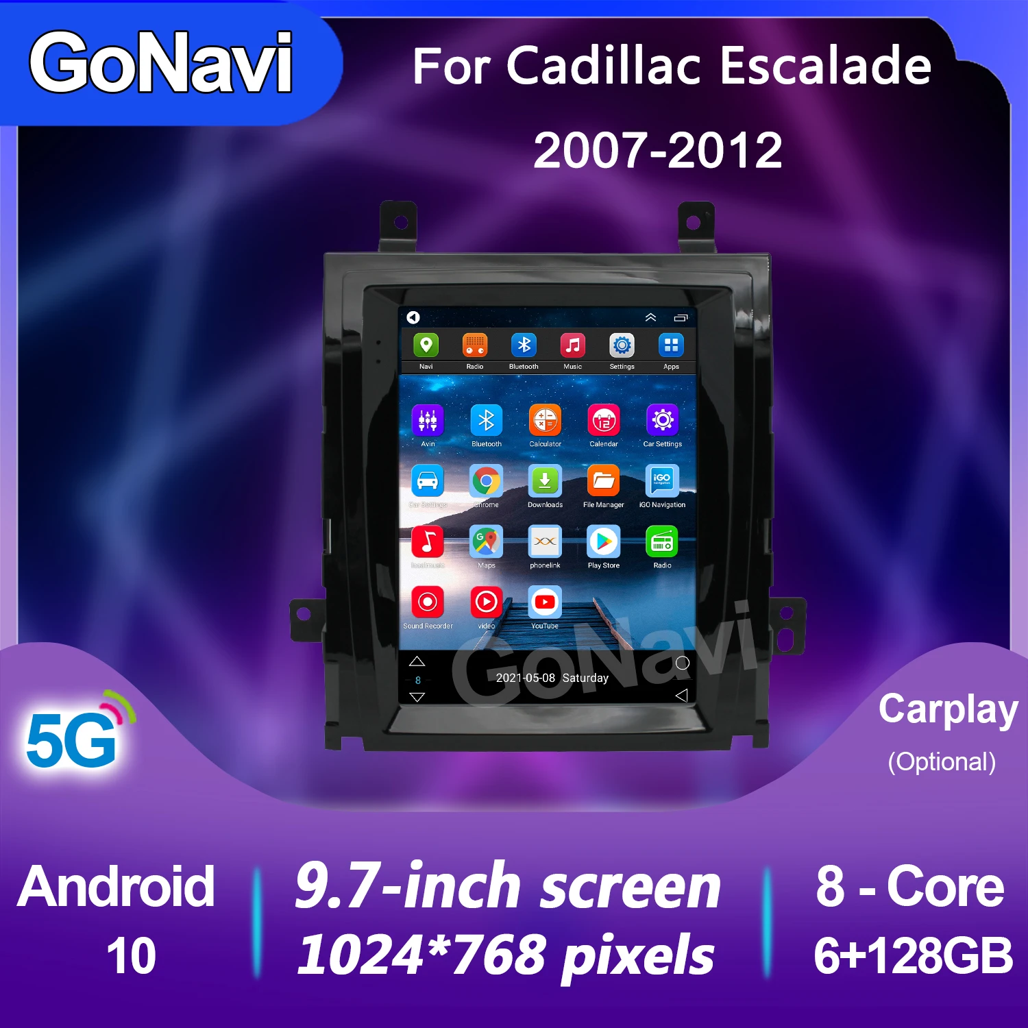 

GoNavi For Cadillac Escalade 2007-2012 Tesla Style Screen Car Radio Multimedia Video Player Navigation GPS Android 10 2din
