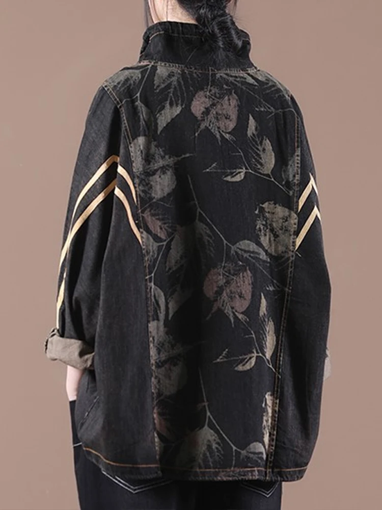 Осенняя Новинка 2021 черная джинсовая куртка Max LuLu с принтом женские пальто в