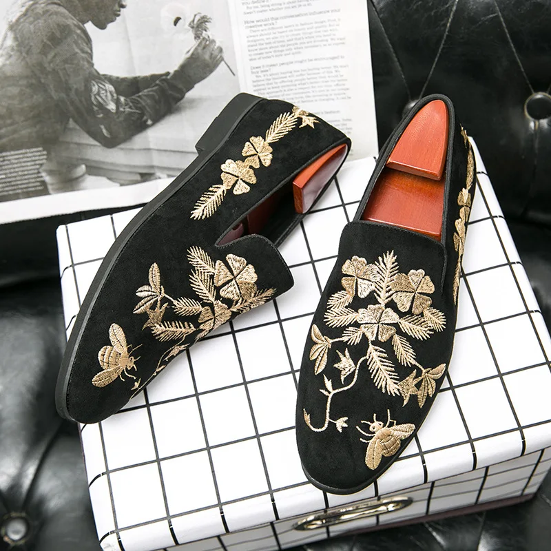 

Men Fashion Embroidery Party Wedding Loafers Moccasins Men's Casual Shoes Slip-on Mens Light Comfortable Driving Outdoor Flats