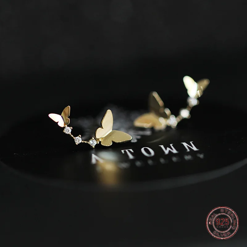 

Женские серьги-гвоздики с двойной бабочкой, из серебра пробы