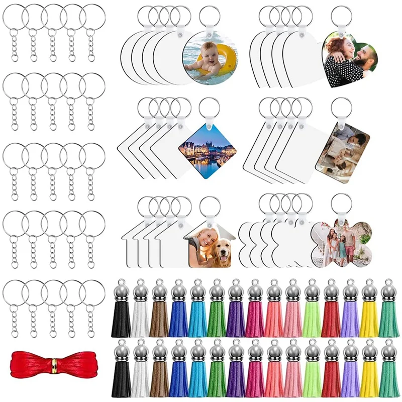 

180 Piece Sublimation Blank Keychain DIY MDF Double-Side Blank Keychain With Key Ring Ornaments DIY Decoration Supplies