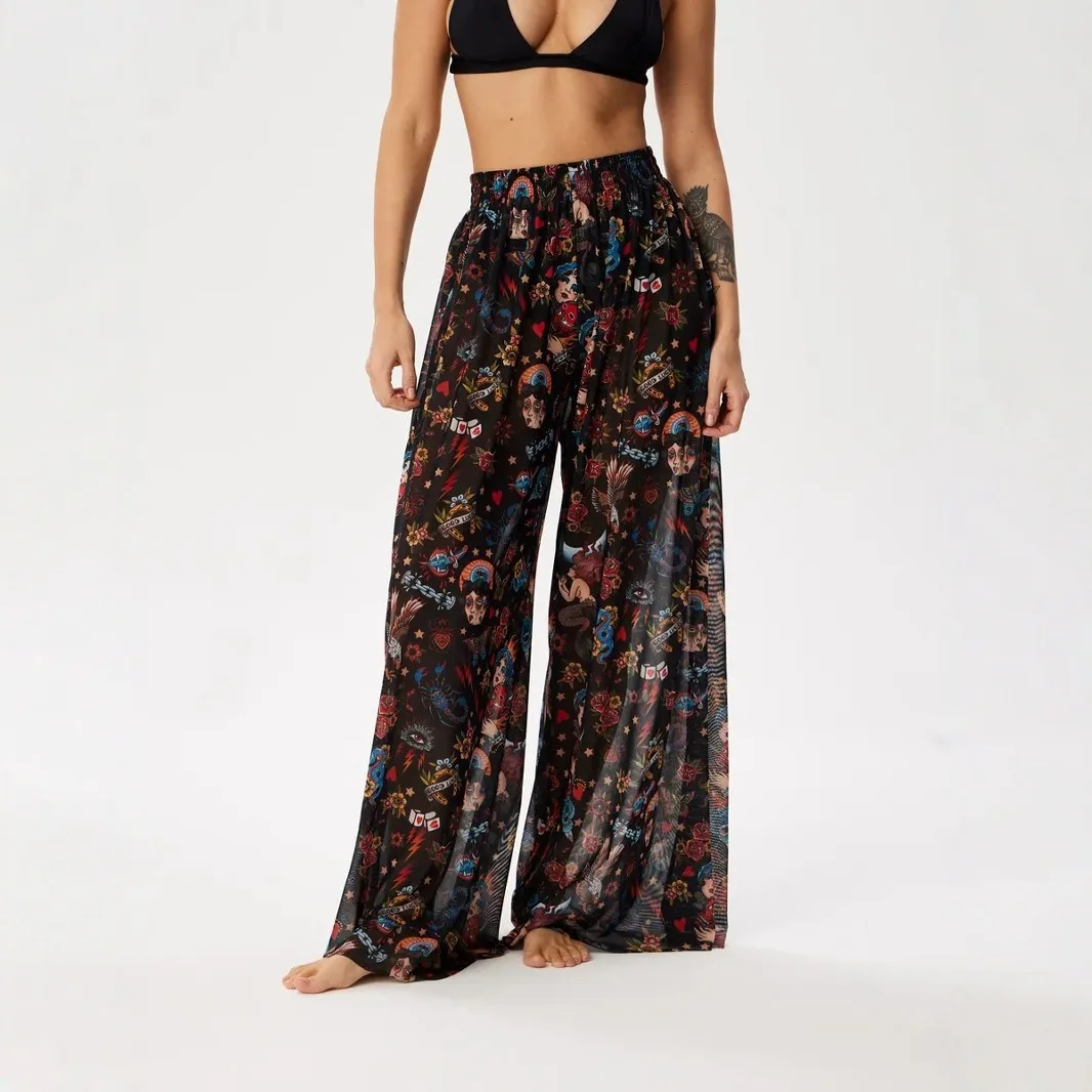 Фото Women Summer Beach Wide-Leg Skirt Pants Lightweight Quick-Dry Breathable SPF Sun Protection Casual Loose Fit Holiday Beachwear №2