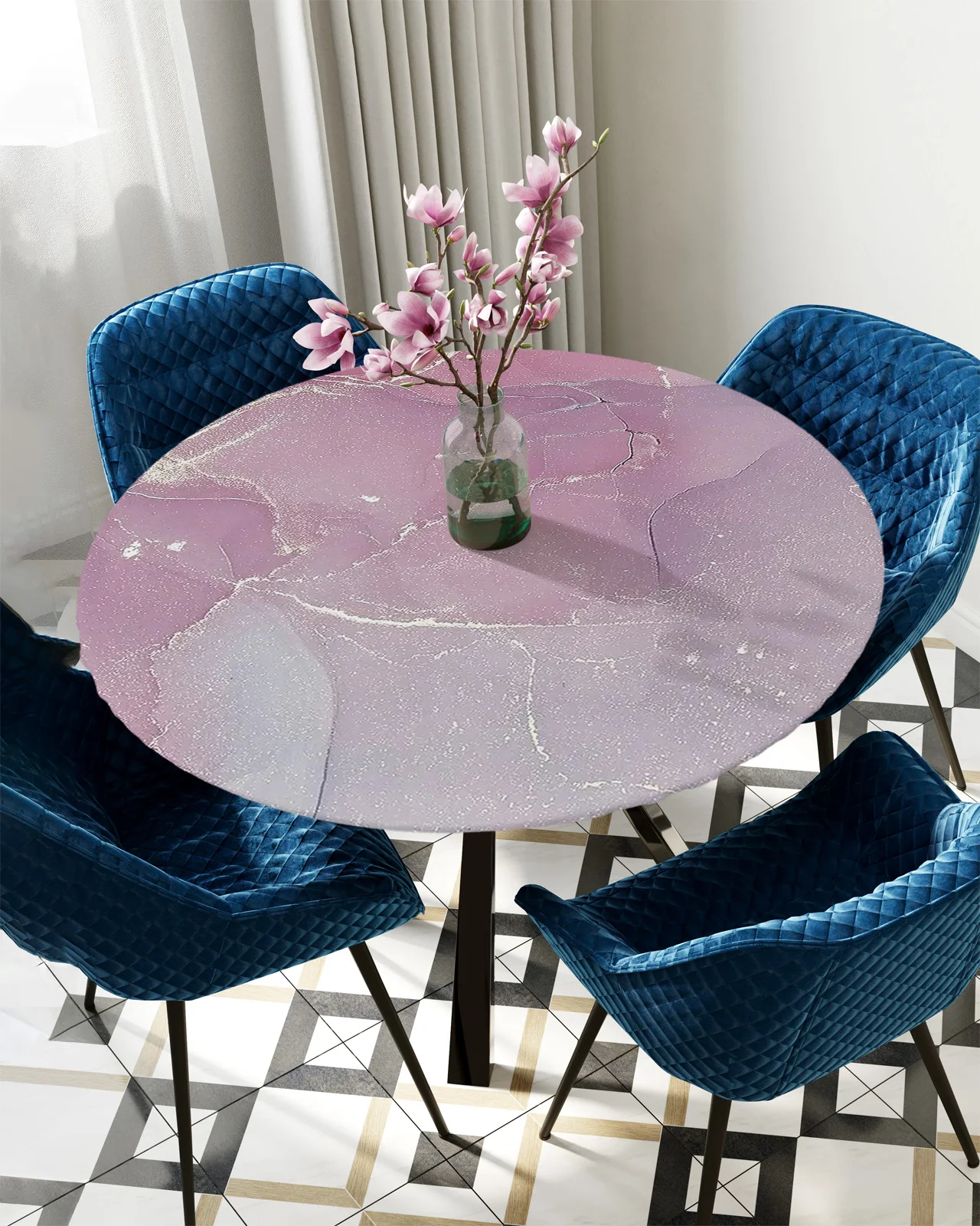 

Marble Texture Pink Round Rectangular Table Cover Waterproof Elastic Tablecloth For Kitchen Table Cloth Home Decoration