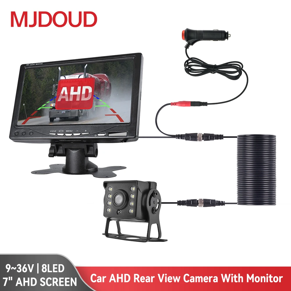 

MJDOUD Car AHD Rear View Camera with Monitor for Truck Parking Trailer 24V Reversing Camera for 7 Inch Screen Easy Installation