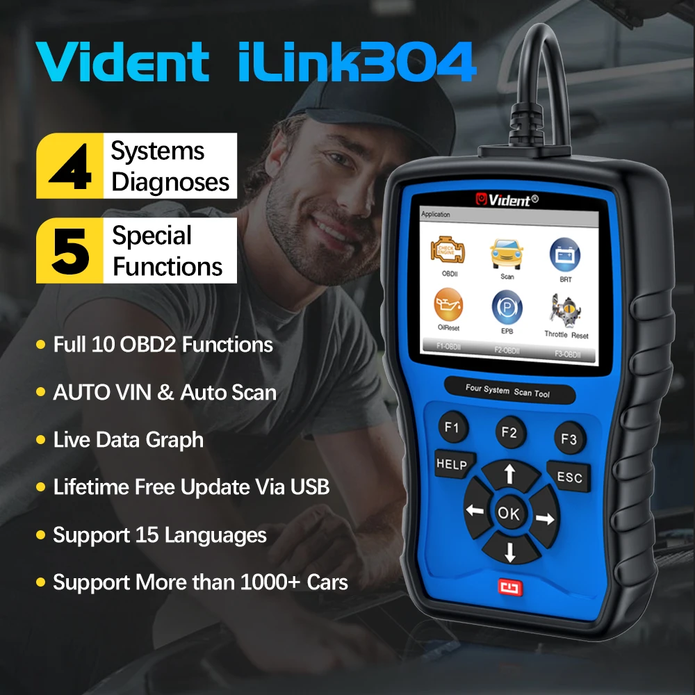Vident iLink304 Сканер OBD2 Двигатель ABS SRS Трансмиссия 4-системы Диагностика BRT/Oli
