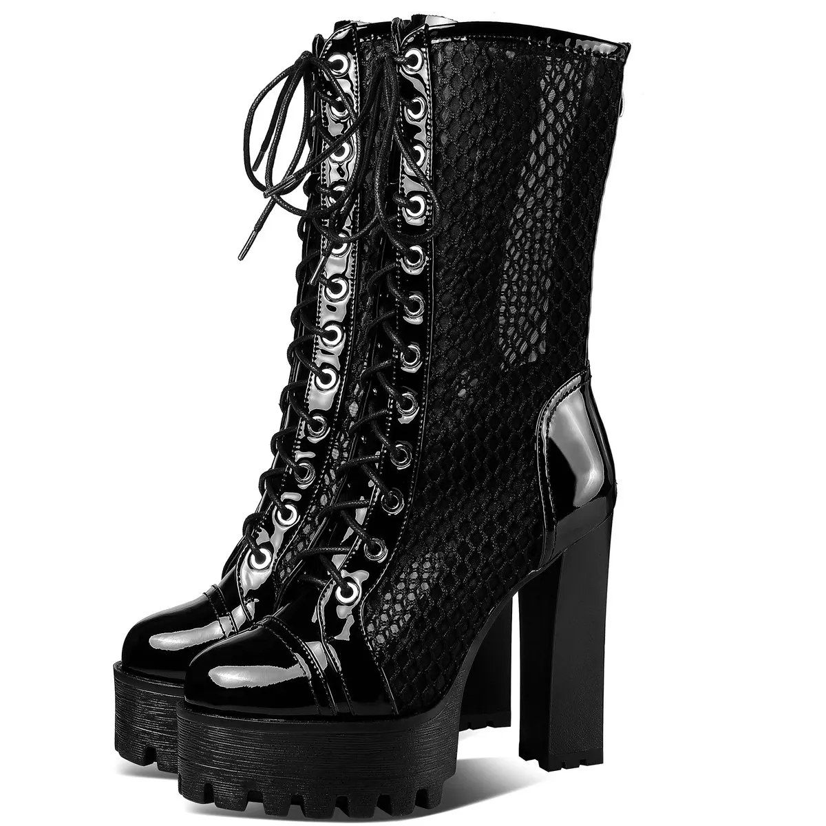 Summer Platform Pumps Shoes Women Lace Up Genuine Leather High Boots Female Round Toe High Heel Gladiator Sandals Casual Shoes