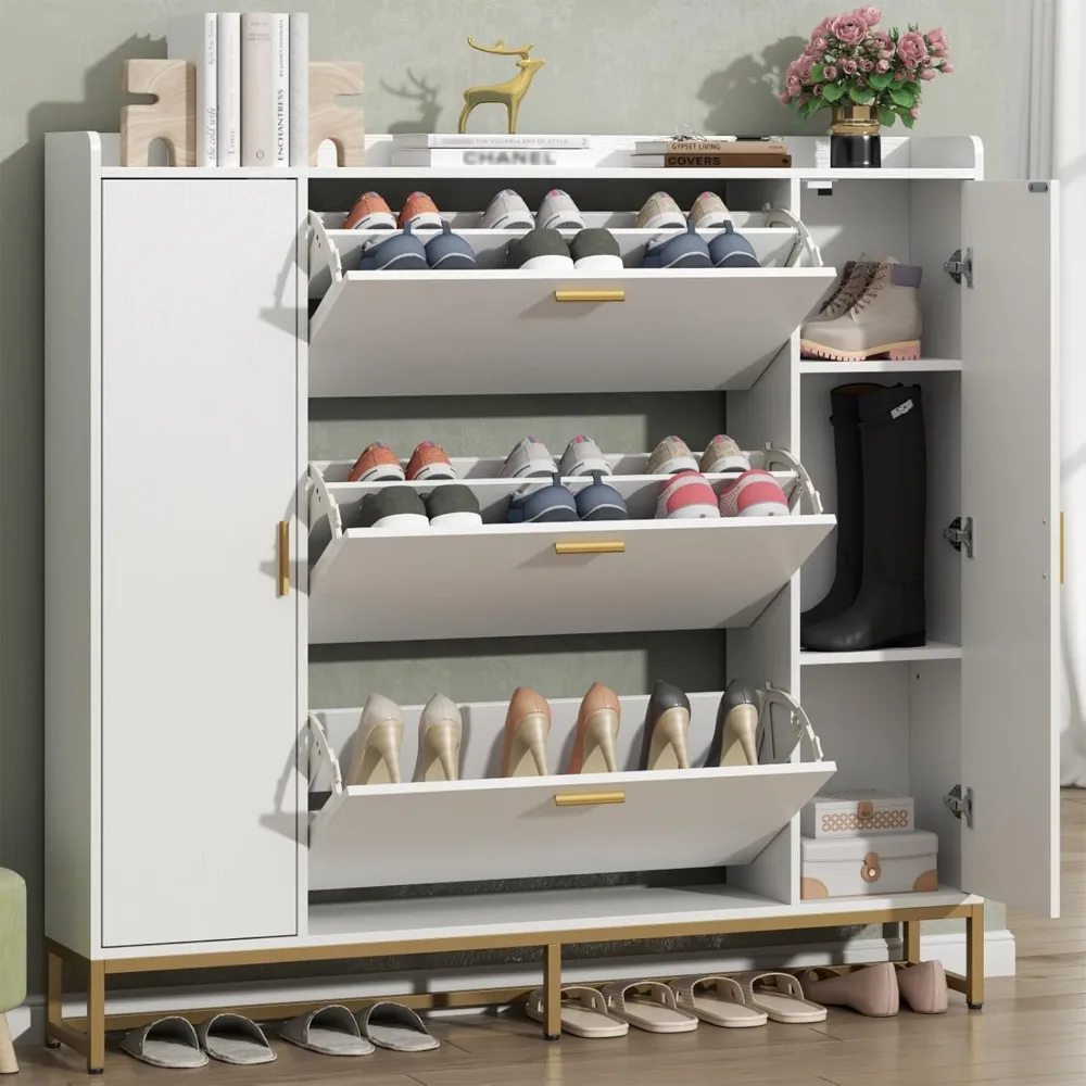 Шкаф для обуви прихожей с 2 регулируемыми полками хранения отдельно стоящим