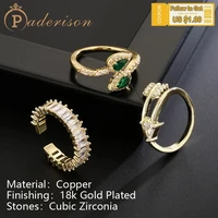 ins luxury vintage zircon open rings for women copper 18k gold plating irregular geometric ring party wedding jewelry gifts
