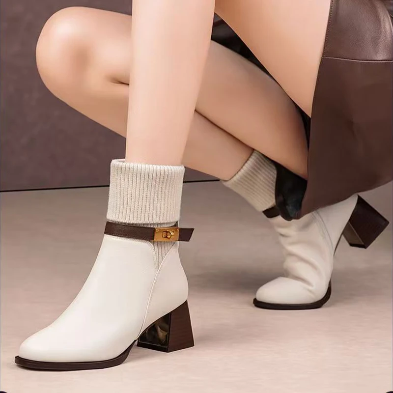 Брендовые женские ботильоны с острым носком зимние кожаные туфли на высоком