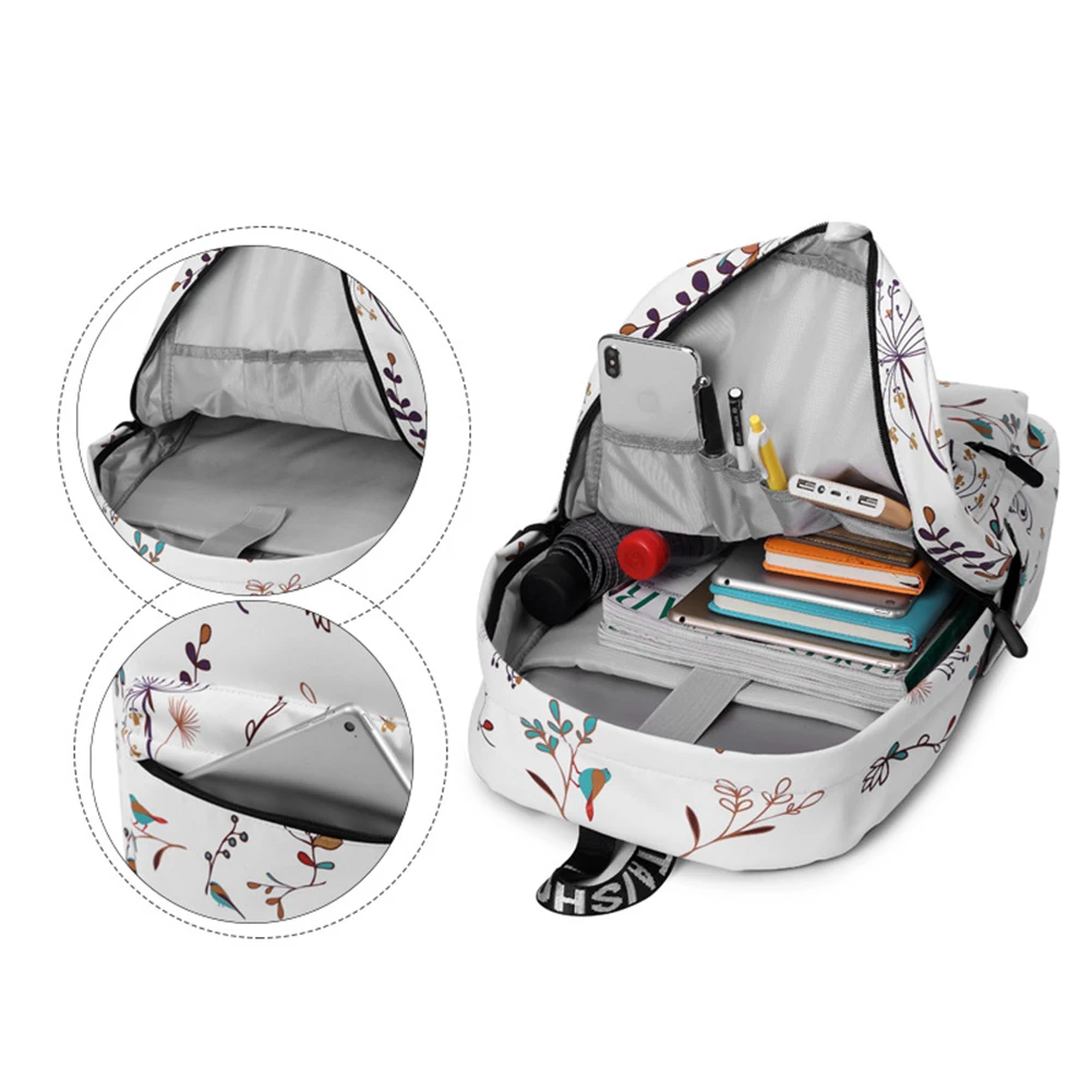 Girls Boys Middle School Students Retro Flower and Bird Polyester Waterproof Backpack Forest Printing Large-capacity School Bag