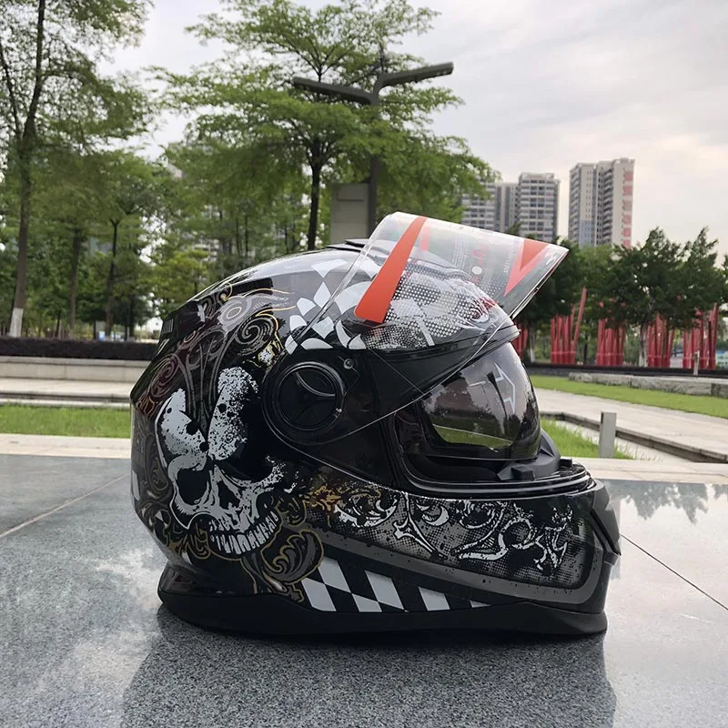 

Skull Double Lens Helmet Motorcycle Helmet With Inner Sun Visor Men And Women Modular Casco Female Hat