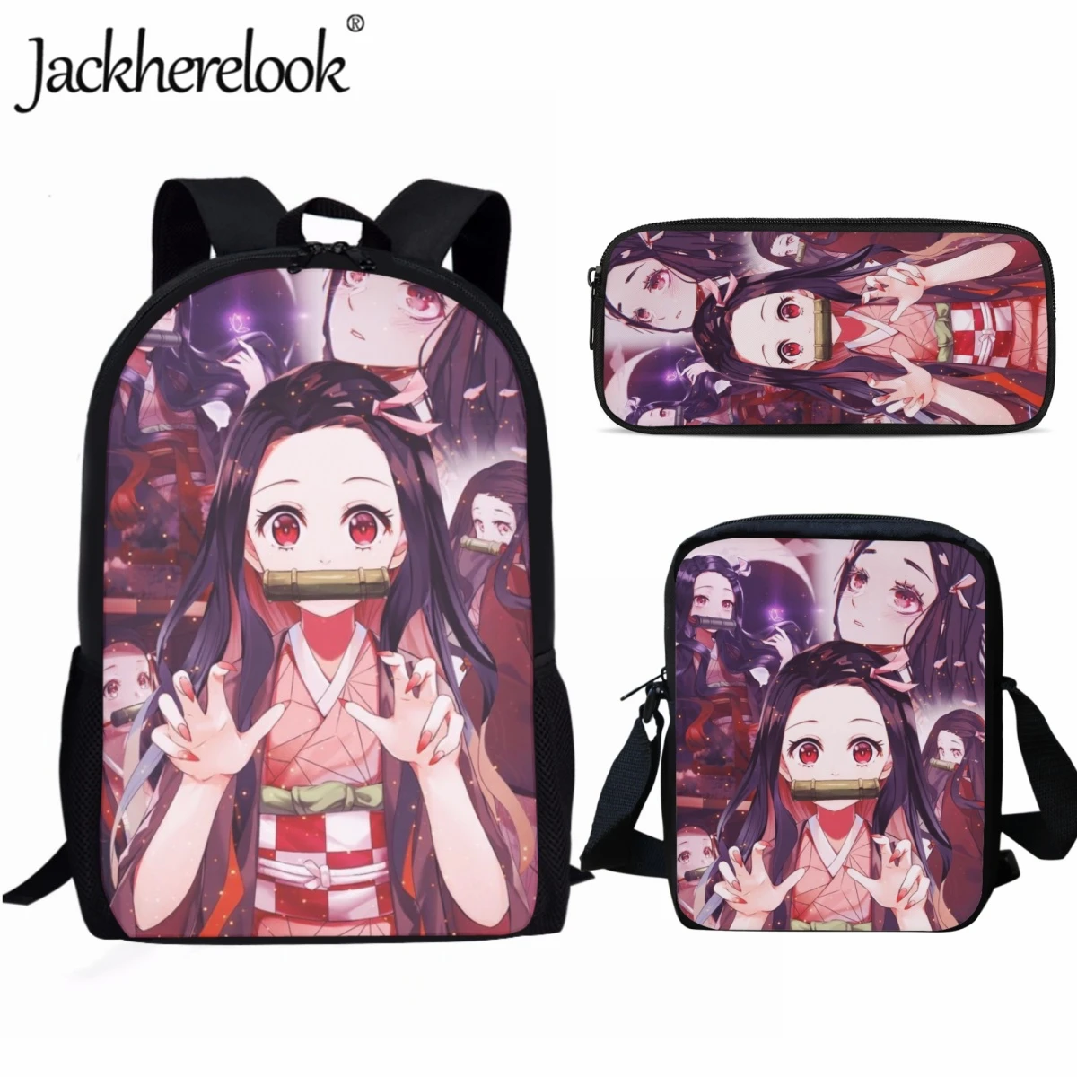 Jackherelook Kamado Nezuko Girls Kids School Bags Set Japanese Anime Pattern Trendy School Backpack For Kids Daily Book Bags