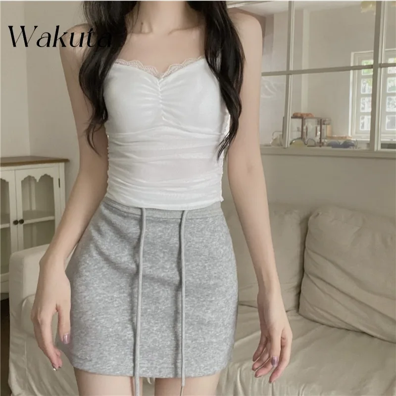 Нежная стильная кружевная внутренняя часть WAKUTA с небольшими бретельками Майки