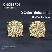 knobspin d color moissanite earrings for woman men hip hop ear stud with gra 100 sterling sliver 18k white gold plated earring