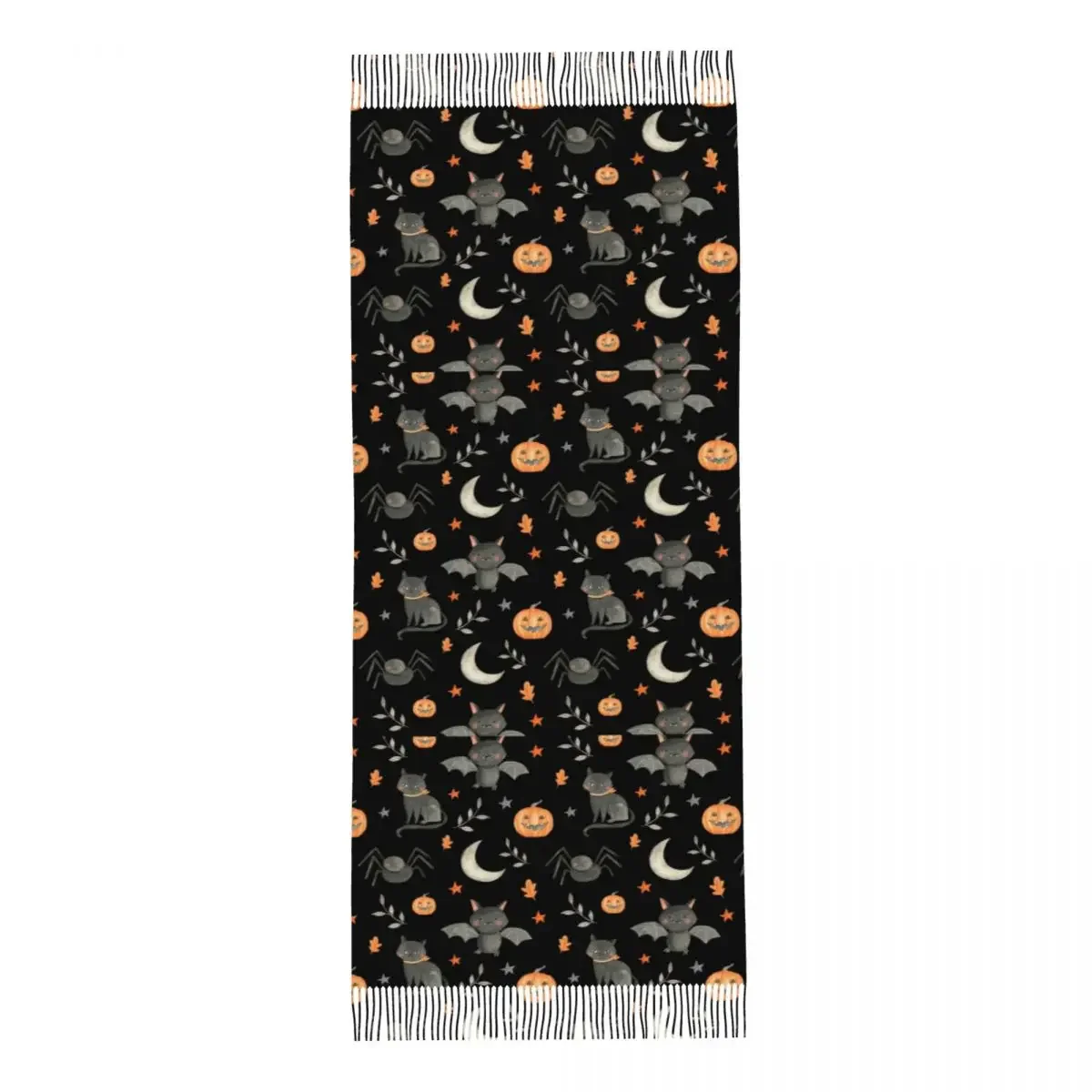 Шаль для Хэллоуина женщин зимний теплый большой мягкий шарф тыква луна кошка