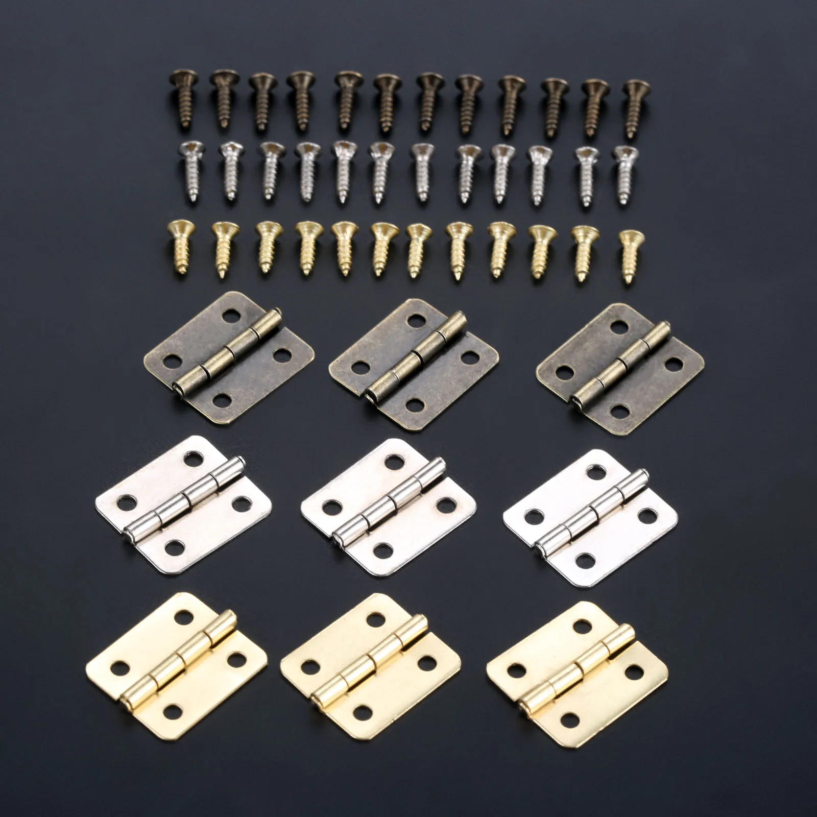 10sets Hinges w/screw Fillet Silver/Antique bronze/Gold 4 Holes 18*16mm Decor Cabinet Wooden Box Jewelry Wine Gift Case Vintage