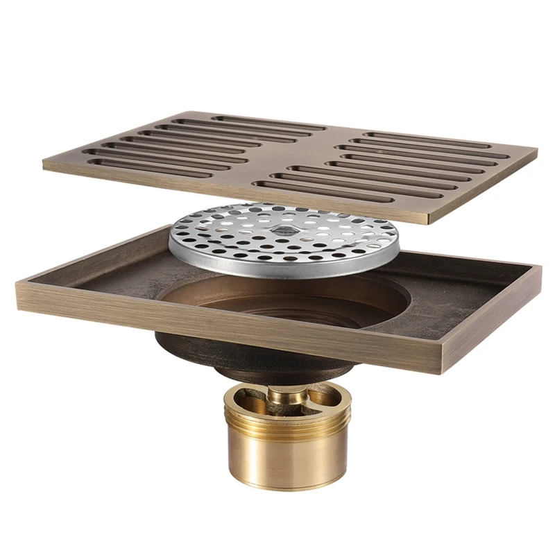

Bathroom Drain Brass Square Shower Floor Drain Trap Waste Grate With Hair Strainer Deodorant Floor Drain