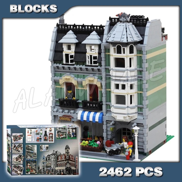 

2462pcs Creatoring Expert Modular Street View Green Grocer Classic Apartments 15008 Building Block Toys Compatible With Model