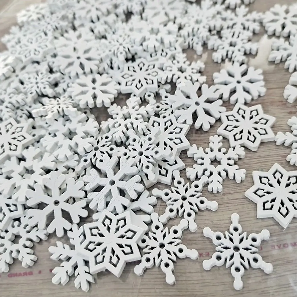 

100Pcs 25/35mm White Wooden Slice Christmas Snowflake Scrapbooking For Christmas Embellishment Craft DIY Handicraft Decoration