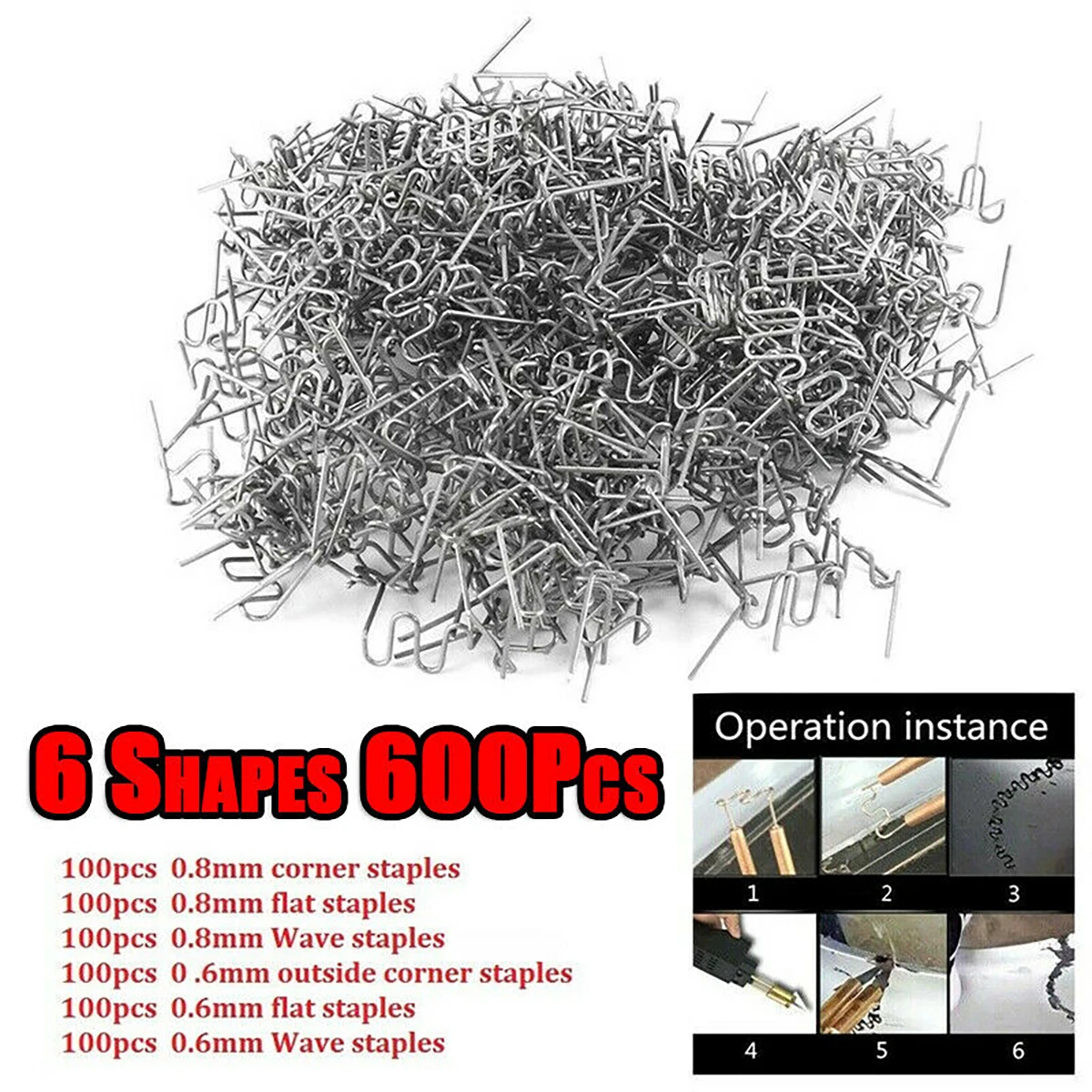 

600pcs Car Welding Hot Nail Set Auto Body Crack Repair Staples Welding Repair Tools 0.6/0.8mm 304 Stainless Steel Welding Staple