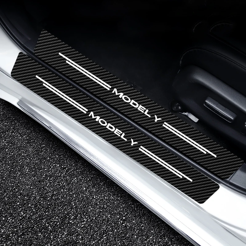 

4 PCs Car Scuff Plate Door Sill Stickers Anti-Scratch For Tesla Model Y Protection Style Waterproof Auto Interior Accessories