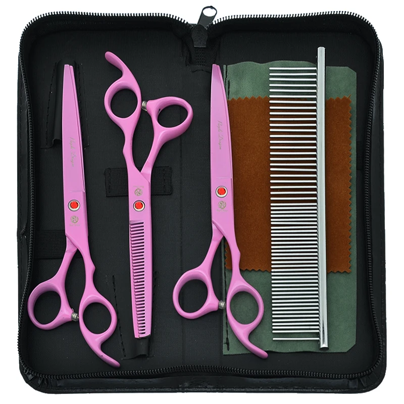 

7.0" Purple Dragon Pet Scissors Dog Grooming Straight Curved Thinning Hair Shears Japan Steel Animals Hairdressing Shears B0035B