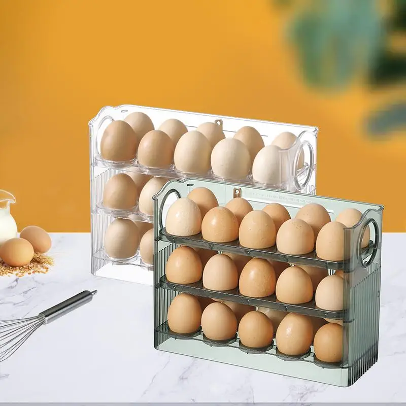 

Egg Storage Box PET Flip Stackable Egg Holder Durable Three Layer Refrigerator Ovum Tray Multi Function Large Capacity Ovum Box