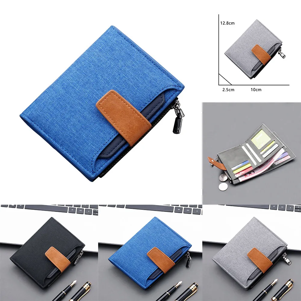 

1Pc New Men Wallet Canvas PU Leather Short Male Purse Hasp/Zipper Credit Card Holder Case Wallet Coin Purse Fashion Wholesale