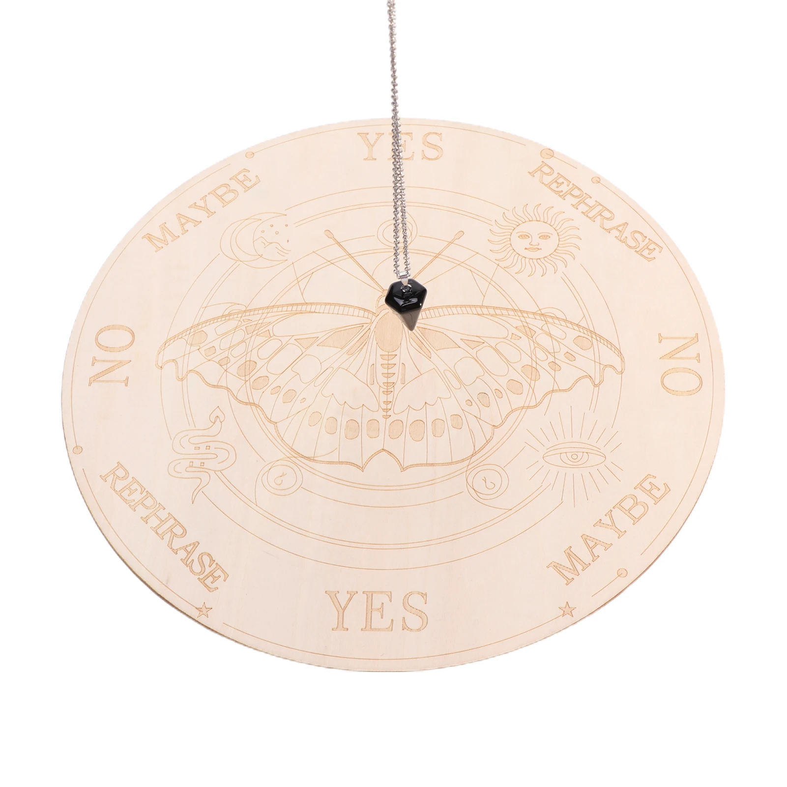 

With Crystal Necklace Altar Wooden Game Dowsing Divination Carven Home Decor Pendulum Board Wiccan Star Sun Round Witchcraft