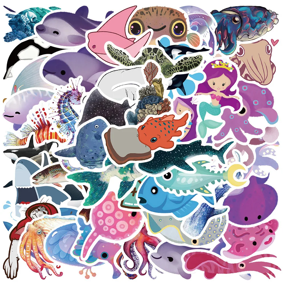

Marine Life Dolphin PVC Graffiti Sticker Color Sticky Aesthetic Child Decorative Scrapbook DIY Stationery Supply for Kids 50PCS