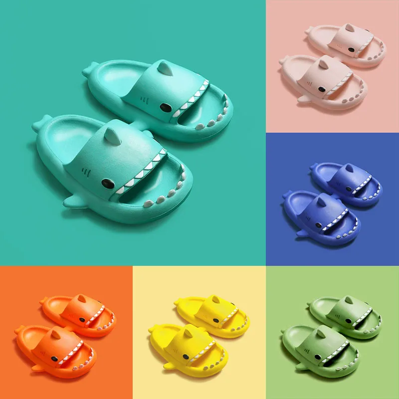 

Children Slippers Parent-child Aldult Women Men Shoes Cartoon Shark Summer Boys Girls Baby Soft Sole Anti-Slip Kids Sandals