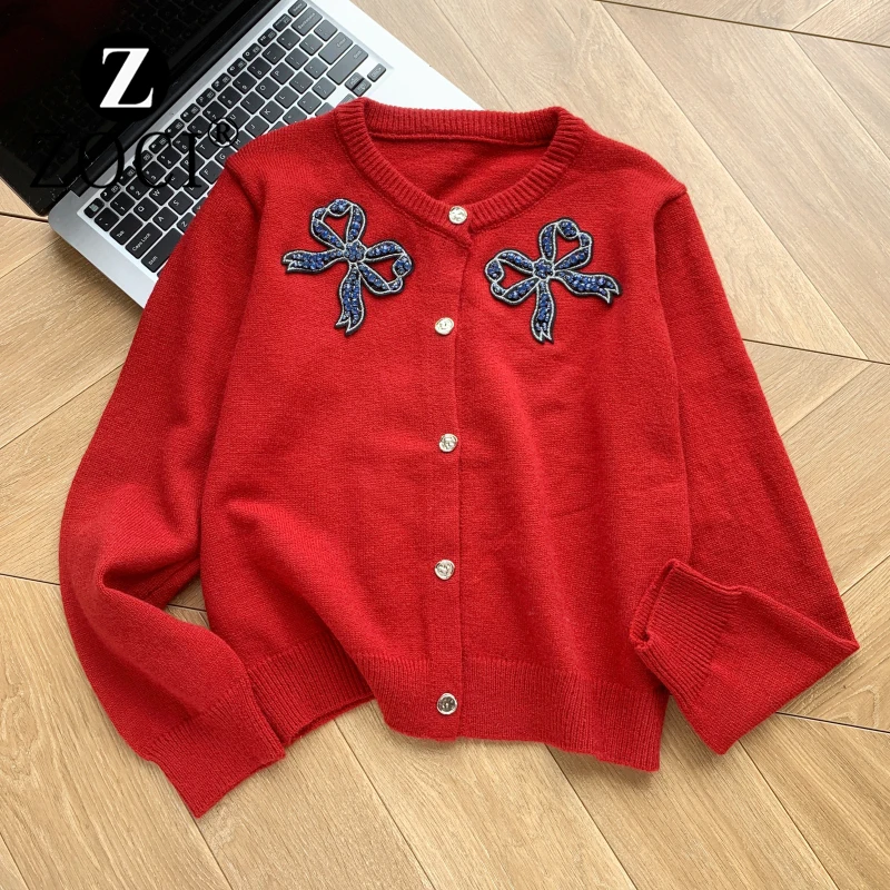 [ZOCI] Уникальный свитер с галстуком-бабочкой осенний однобортный вязаный кардиган
