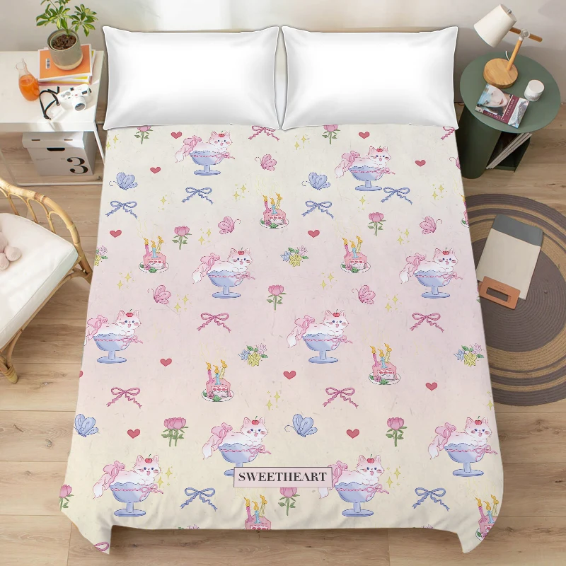 Простыня с цветочным принтом для котенка мультяшное девчачье сердце